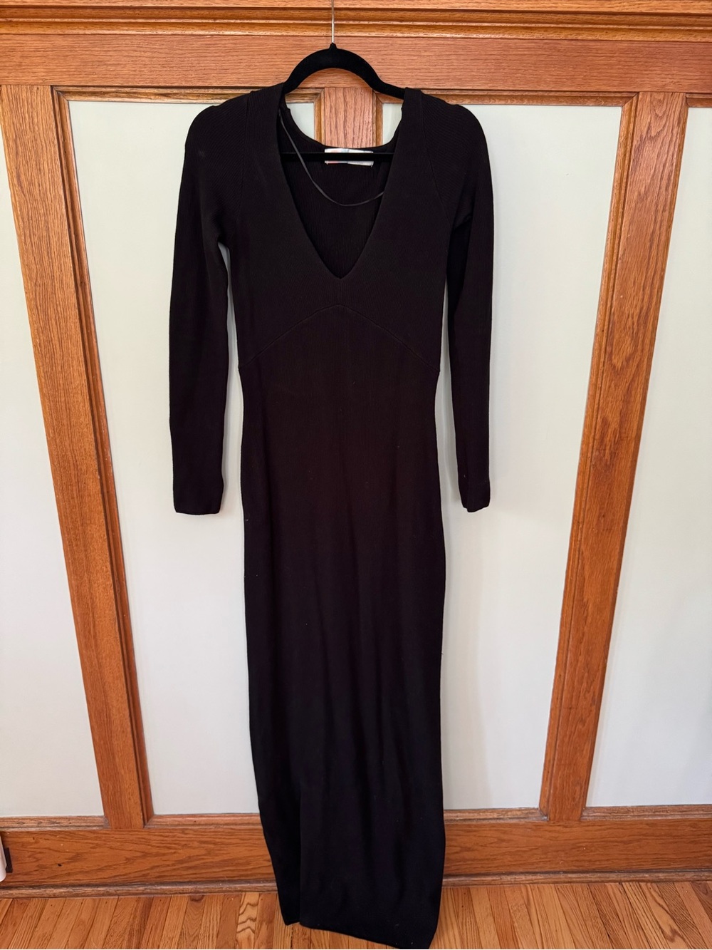 Free People Long Black V-Neck Maxi Sweater Dress